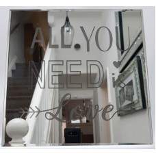 Decorative Square LED Silver Wall Mirror All you need is Love 35cm   253687157534